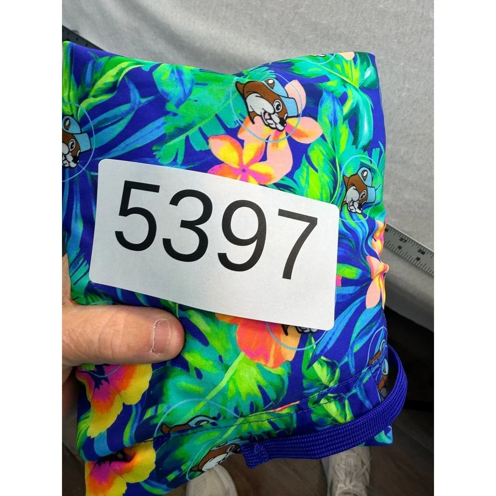 Buc-ees Mens XL Tropical Space Beaver Swim Trunks Blue Floral Shorts L Large